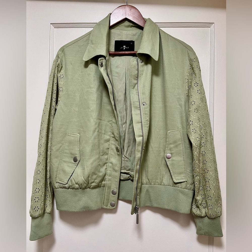 7 For All Mankind Green Bomber Jacket NWOT - Picture 2 of 6